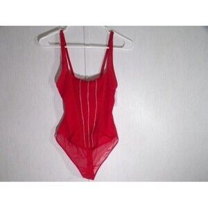 NWT Auden Lingerie Bodysuit Rhinestone Mesh Sheer Thong Small Red Sexy Honeymoon